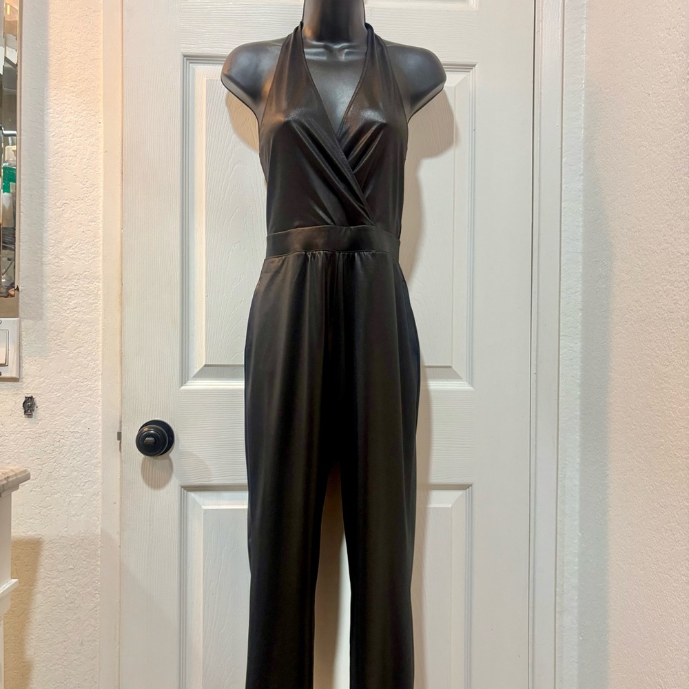 Shiny Black Halter Jumpsuit